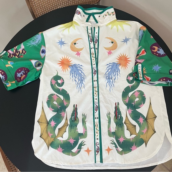 Women’s Matching Set! Blouse + Pocketed Shorts Unique Print Vacation/Resort Wear - Picture 3 of 8